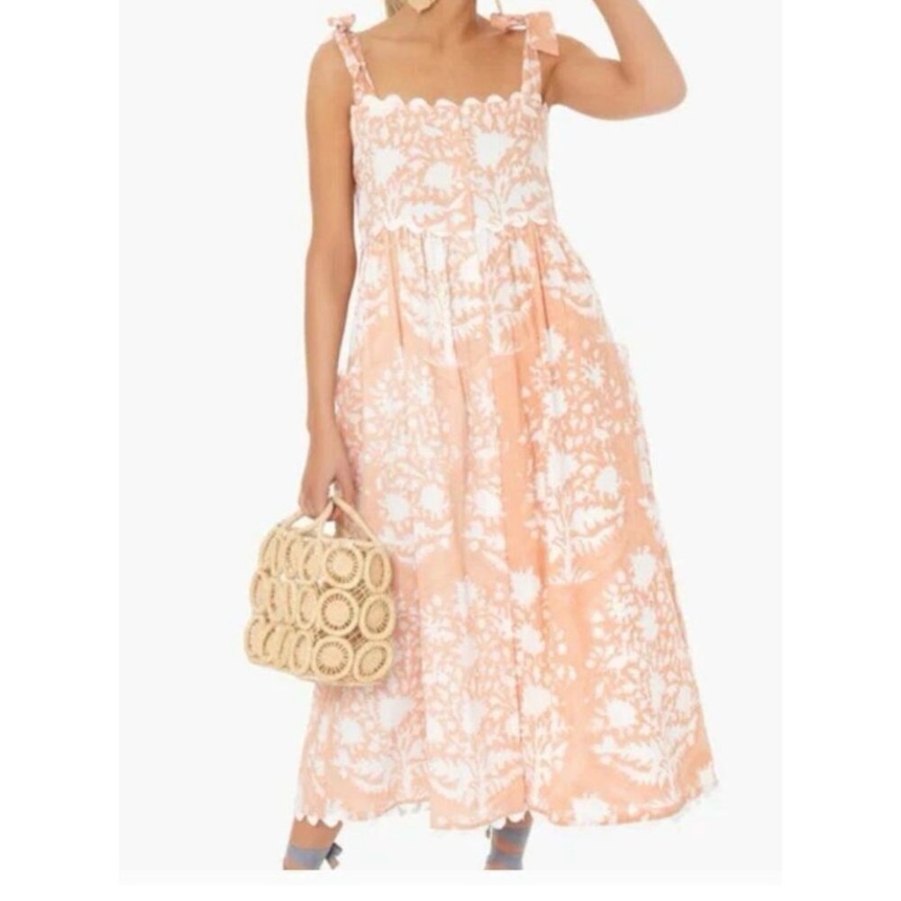 JULIET DUNN Size 1 Palladio Jaipur Pink Ric Rac Trim Tie Shoulder Midi Dress